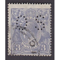 Australian    King George V    3d Blue   Single Crown WMK  Perf O.S. Plate Variety 2R50..